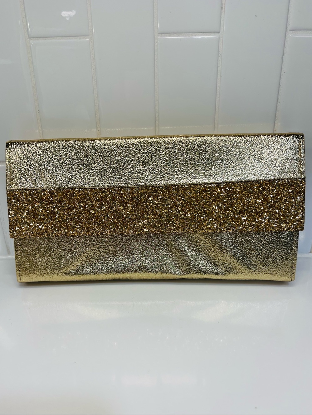 Vintage Women’s Gold Metallic  Envelope Clutch Sparkling Evening Formal
